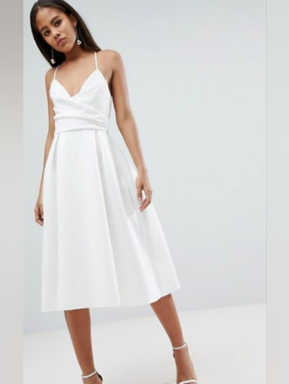 ASOS White Strappy V-Neck Fit & Flare Dress Size 8